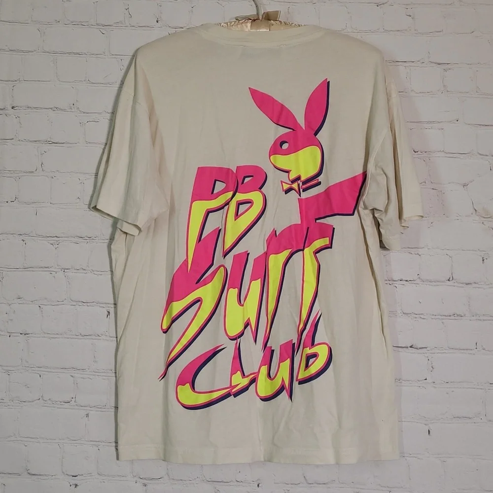 Playboy By Pacsun PB Surf Club Neon 80s Style Front Back Tee Tshirt Mens Size M - Picture 5 of 10